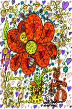 Welcome Wagon & Flowercat Doodle Art, 4 X 6